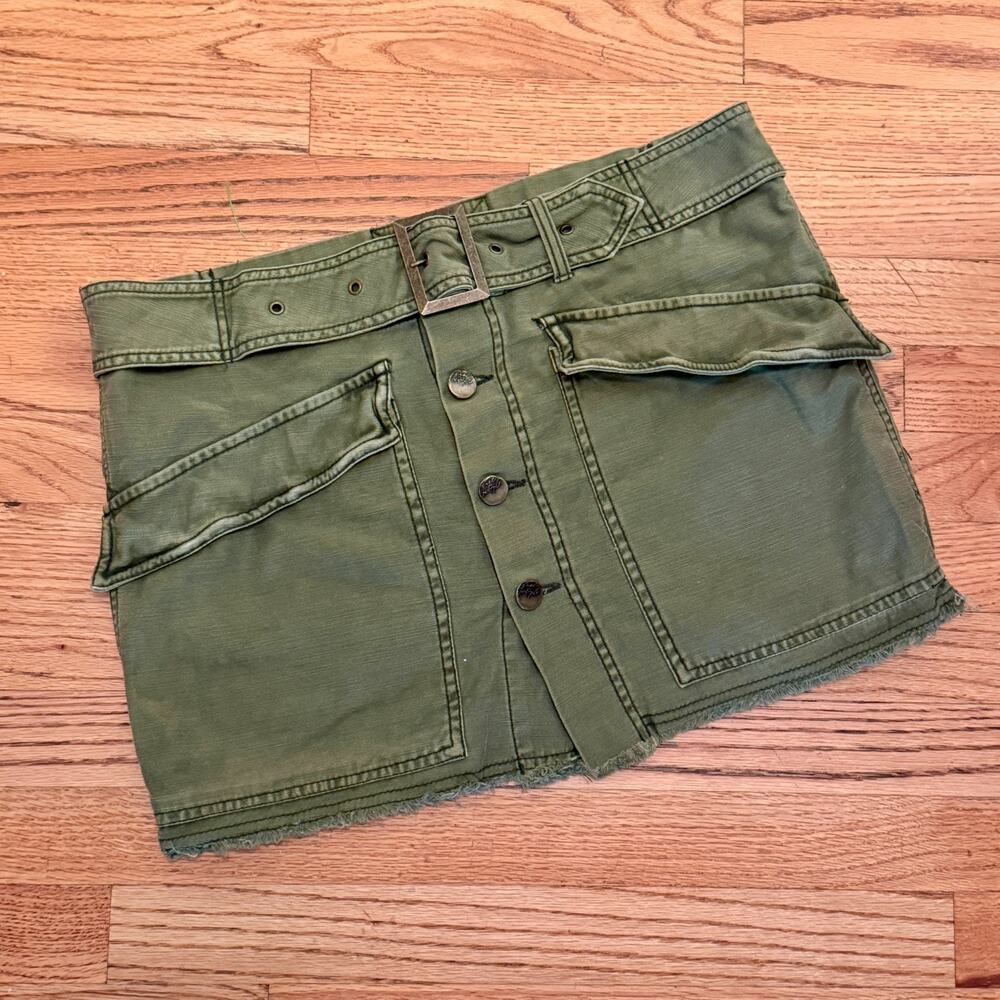 Free People Hangin On Tight Mini Skirt Sz 12 Olive Green Utility Cargo Festival